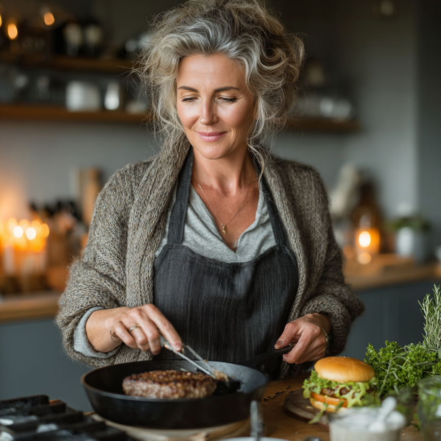 Літня пара готує здорову їжу